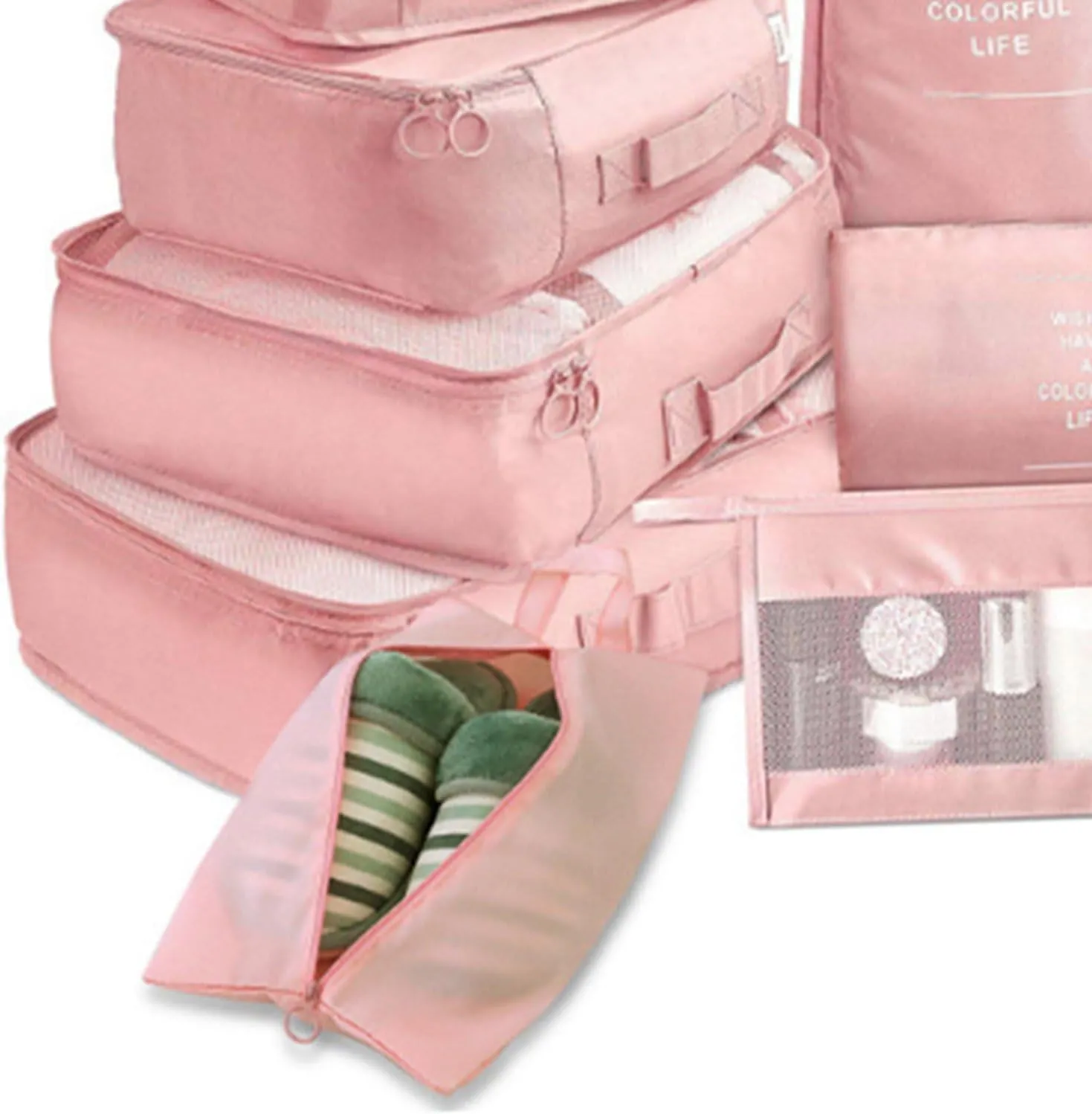 8 Set Packing Cubes with Portable Shoe Bag, Travel Underwear Storage Bag, and Makeup Bag for Suitcases Organizer Bags Set, Carry On Suitcase Luggage Organizers (Rose)