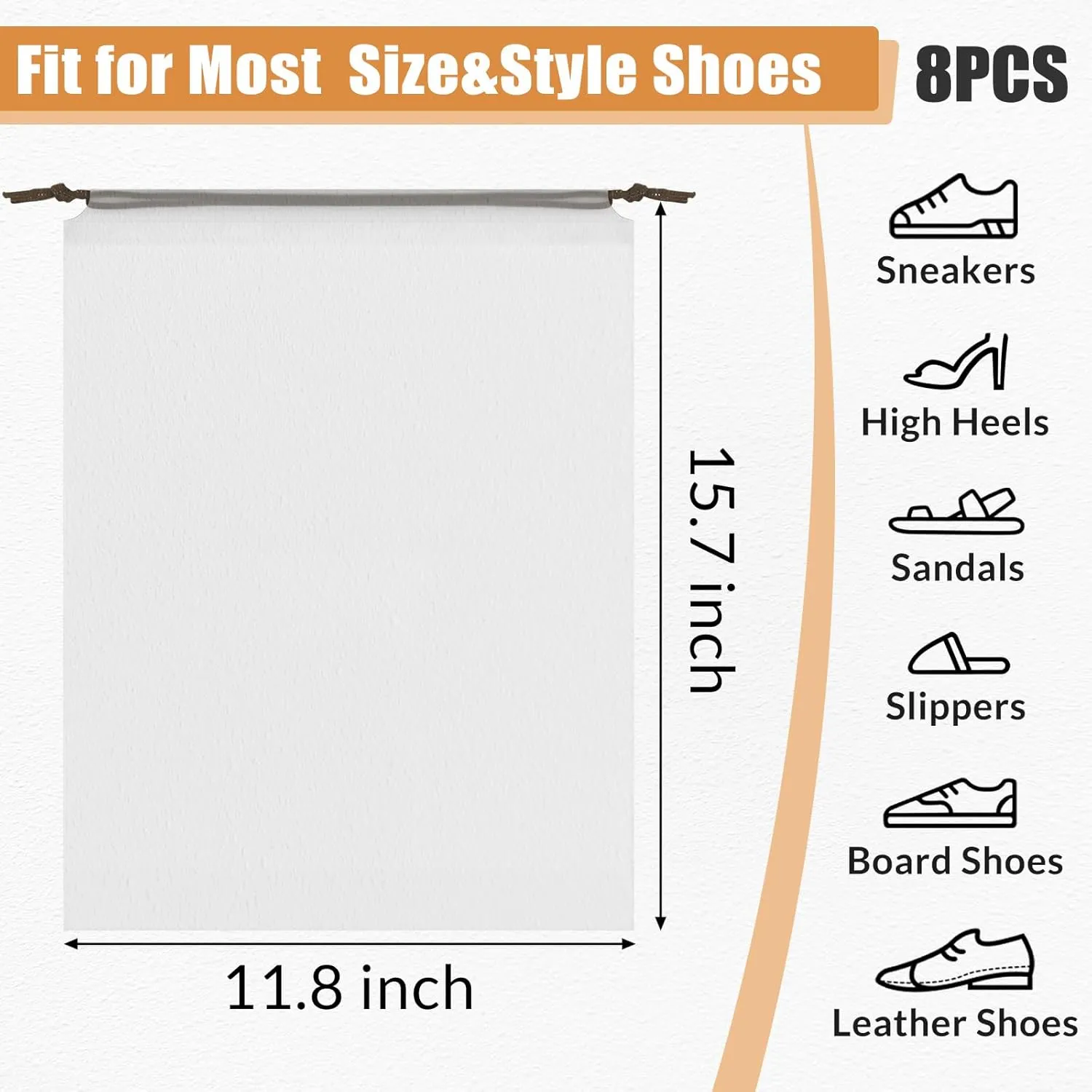 8pcs Clear Shoe Bags for Travel, 15.7" x 11.8" Waterproof Dust Bags with Drawstring, Portable Storage for Men and Women