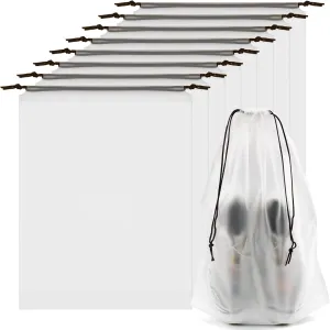 8pcs Clear Shoe Bags for Travel, 15.7" x 11.8" Waterproof Dust Bags with Drawstring, Portable Storage for Men and Women