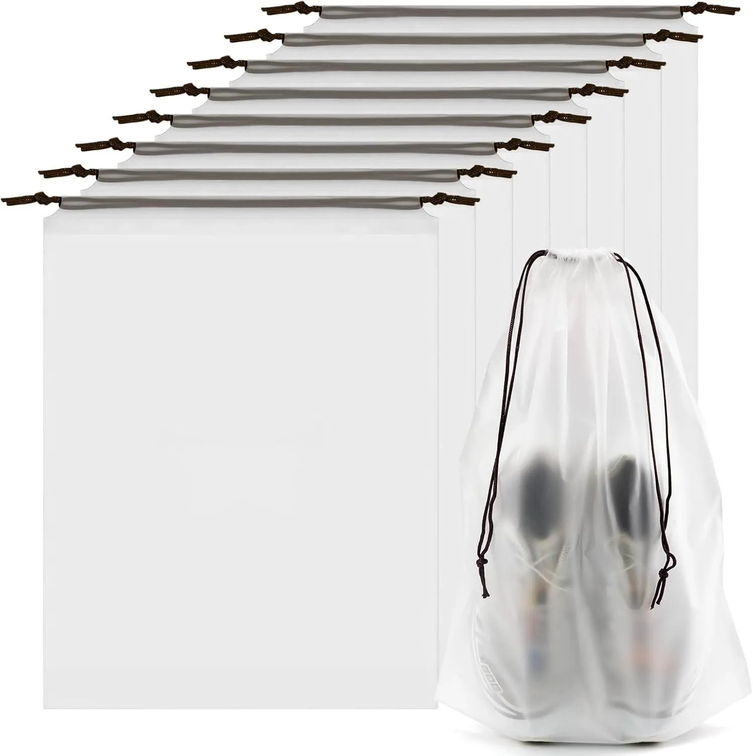 8pcs Clear Shoe Bags for Travel, 15.7" x 11.8" Waterproof Dust Bags with Drawstring, Portable Storage for Men and Women