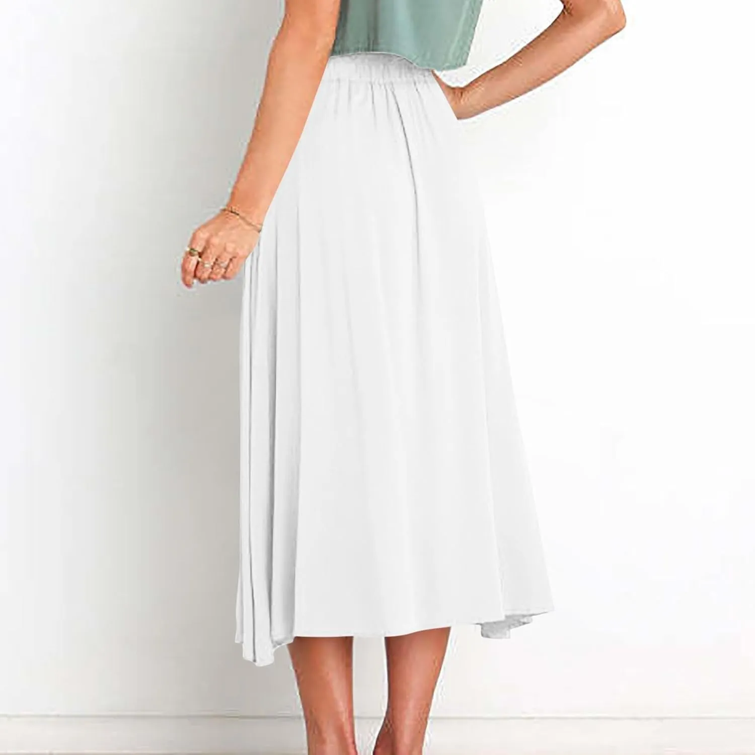 A Line Midi Skirts for Women Button Front Casual Summer Skirt High Waisted Flowy Boho Beach Skirts Resort Wear