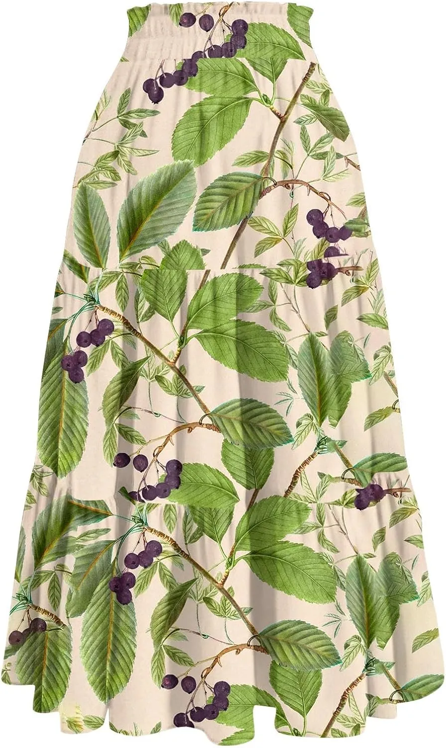 ADHOWBEW Boho Skirts for Women Flowy Trendy Beach Midi Length Plus Size Ruffle A Line Casual Cute High Waisted Spring Skirts