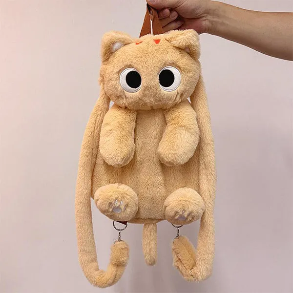 Adorable Plush Cat Backpack - Whiskers & Wonders - Orange - Beige - Cat Lovers