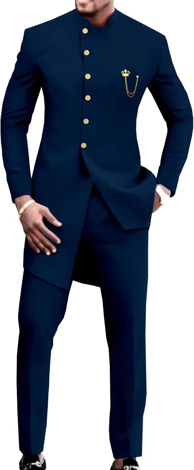 African Suit for Men Single Breasted Slim Fit Jackets and Trousers 2 Piece Set Business Suit Wedding Evening