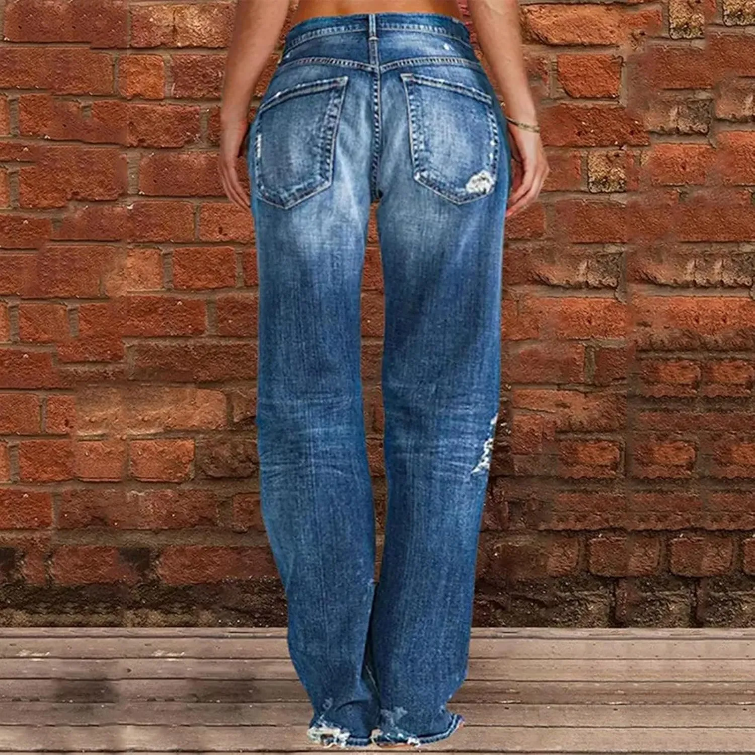 Akivide Loose Distressed Jean for Women Baggy Ripped Straight Leg Mid Waist Boyfriend Denim Pants