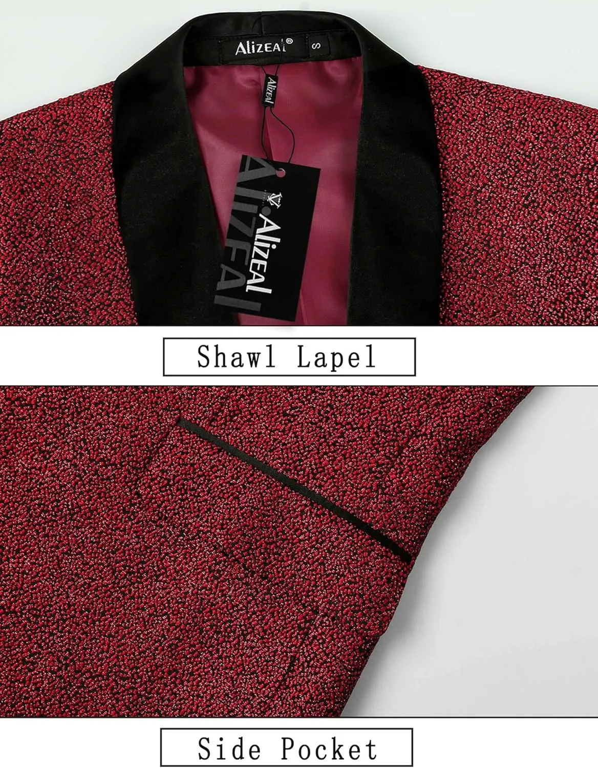 Alizeal Mens Tuxedos Shawl Lapel One Button Shiny Fashion Jacquard Suit Blazer Jacket for Party Prom Wedding