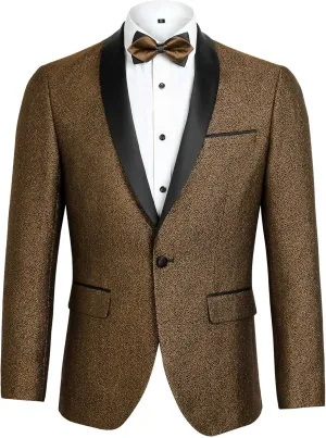 Alizeal Mens Tuxedos Shawl Lapel One Button Shiny Fashion Jacquard Suit Blazer Jacket for Party Prom Wedding
