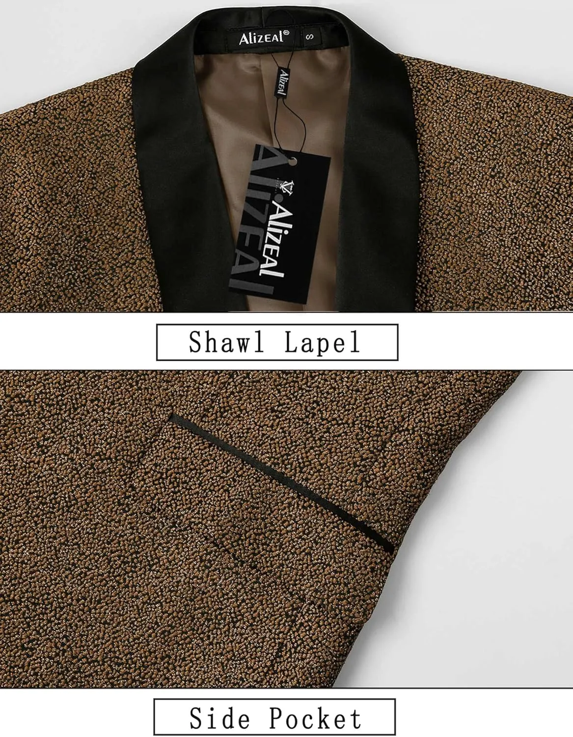 Alizeal Mens Tuxedos Shawl Lapel One Button Shiny Fashion Jacquard Suit Blazer Jacket for Party Prom Wedding
