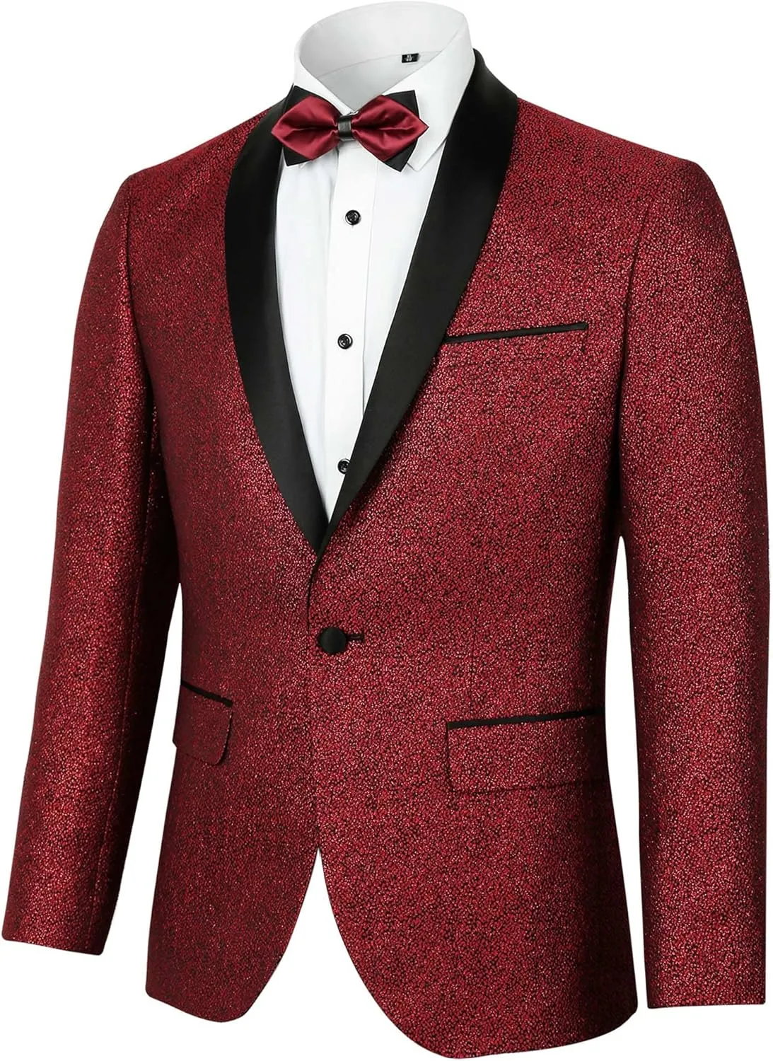 Alizeal Mens Tuxedos Shawl Lapel One Button Shiny Fashion Jacquard Suit Blazer Jacket for Party Prom Wedding