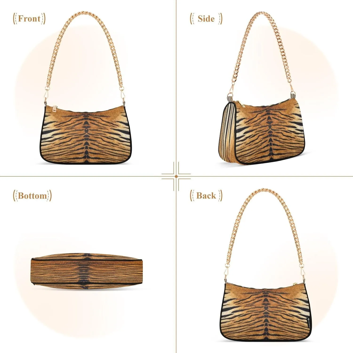ALZA Shoulder Handbags for Women Travel Hobo Tote Handbag Women Gold Chain Shoulder Bags Purse with Zipper Closure
