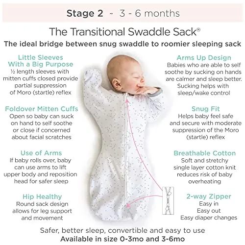 Amazing Baby - Transitional Swaddle Sack  - Arms Up 1/2-Length Sleeves & Mitten Cuffs, On Safari