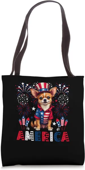 America 4th Of July US Flag Fireworks Chihuahua Owner Lover Tote Bag