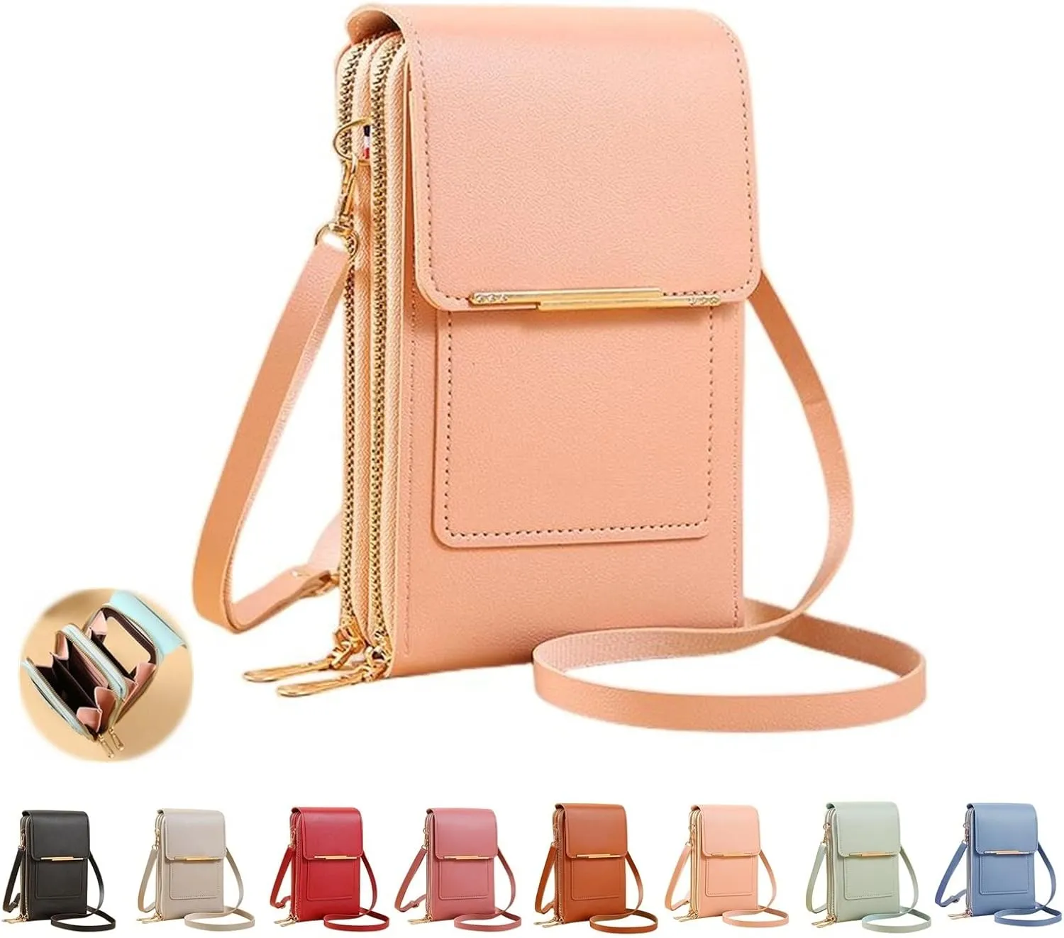 Anti-theft Leather Bag, Phone Crossbody Bags for Women, Touchscreen Phone Wallet PU Leather Crossbody Bag