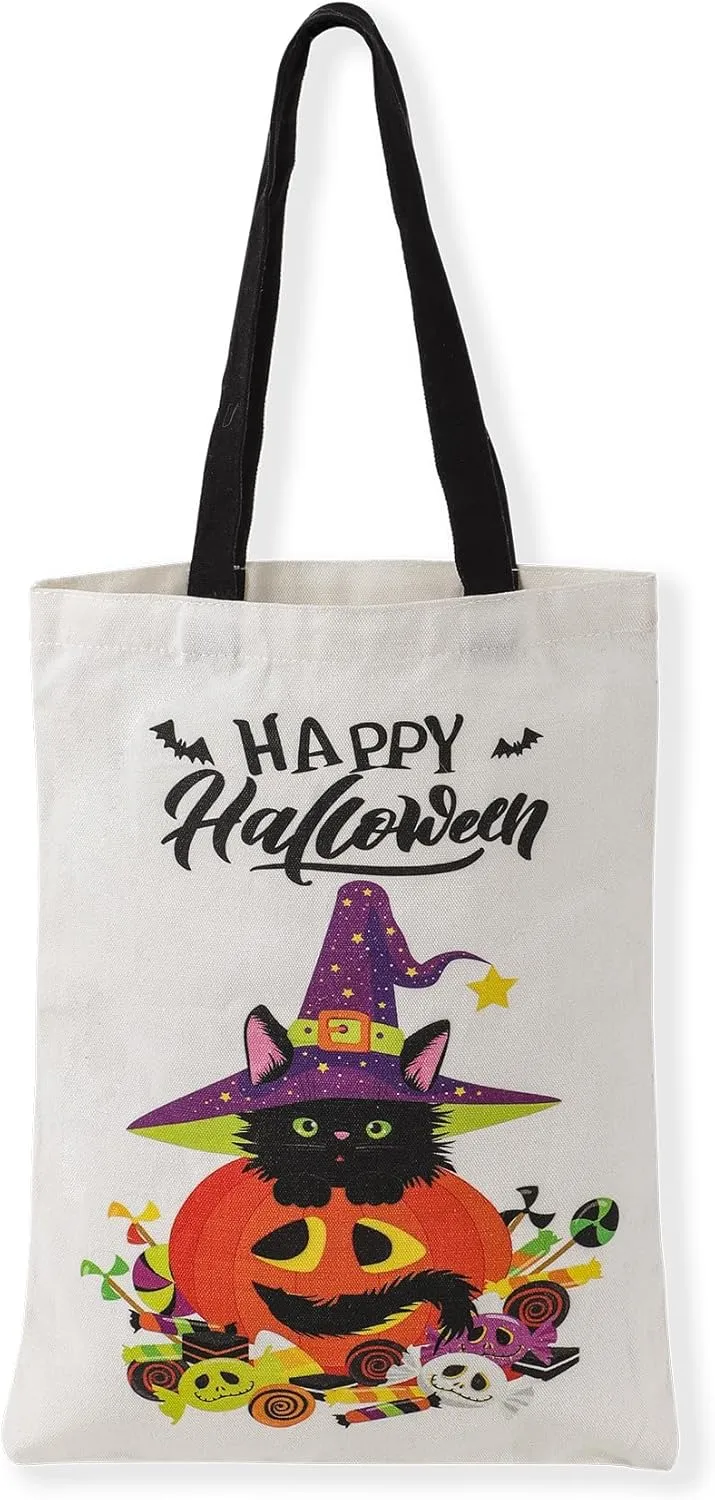 ATFUNSHOP Trick or Treat Bag - Reusable 15.7'' Large Canvas Tote & Grocery Bag for Kids