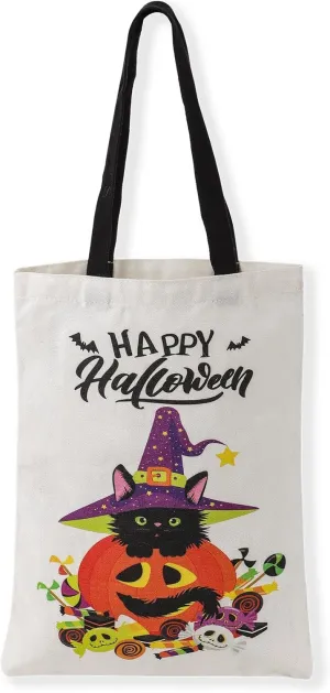 ATFUNSHOP Trick or Treat Bag - Reusable 15.7'' Large Canvas Tote & Grocery Bag for Kids