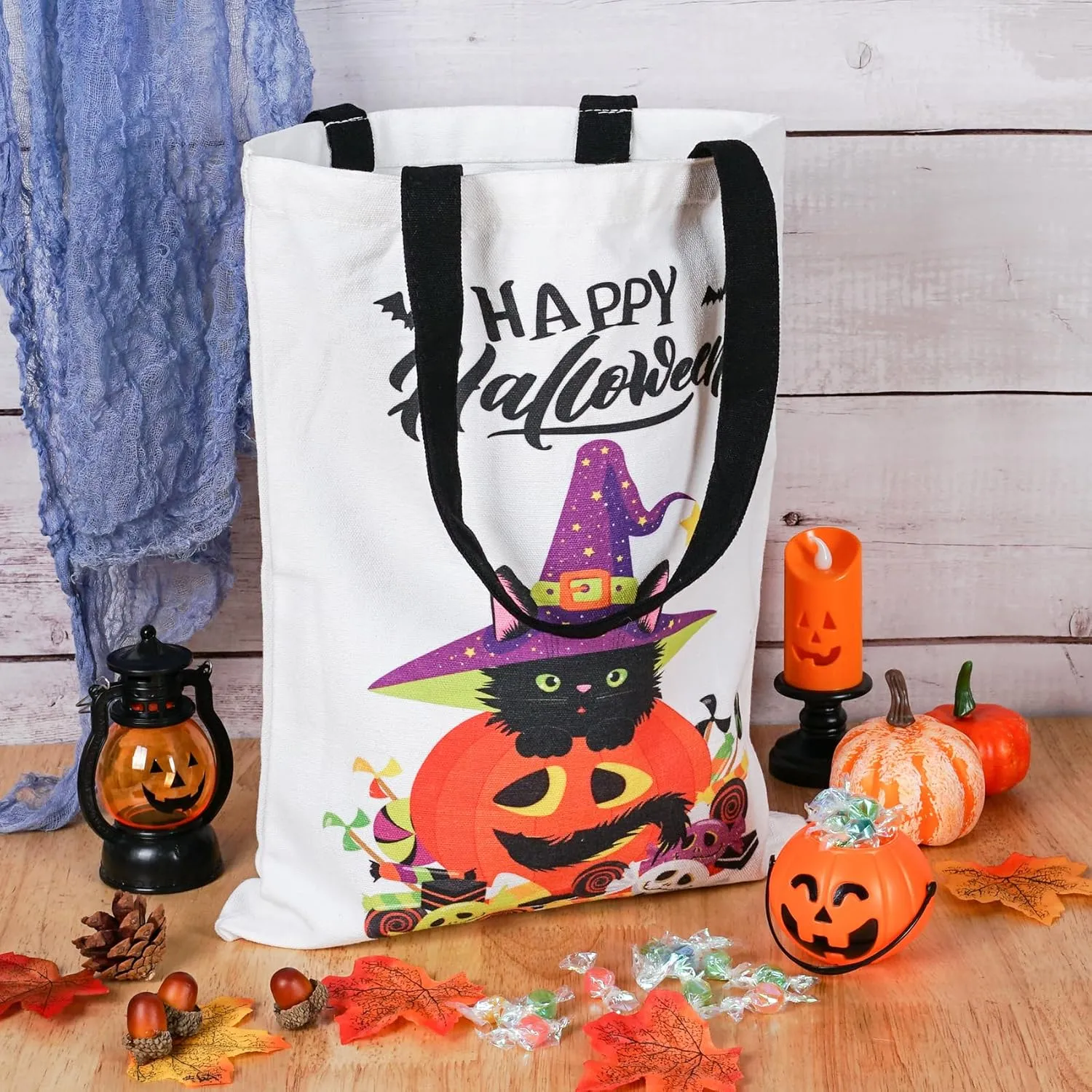 ATFUNSHOP Trick or Treat Bag - Reusable 15.7'' Large Canvas Tote & Grocery Bag for Kids