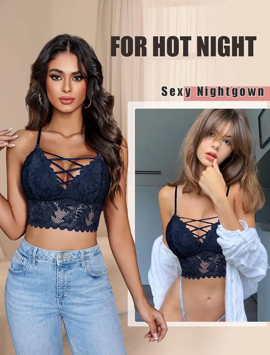 Avidlove Bralettes for Women V Neck Lace Camisole Y2K Tank Top Strappy Cami Unpadded Bra Lingerie Crop Tops Outfits