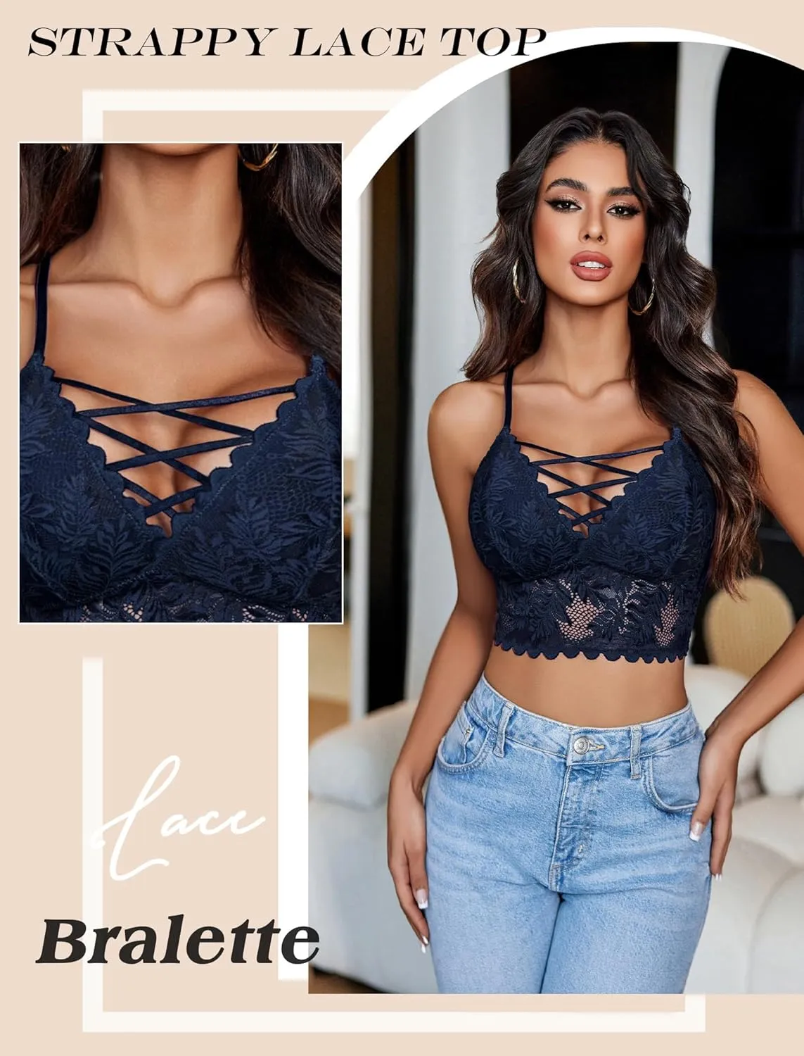 Avidlove Bralettes for Women V Neck Lace Camisole Y2K Tank Top Strappy Cami Unpadded Bra Lingerie Crop Tops Outfits