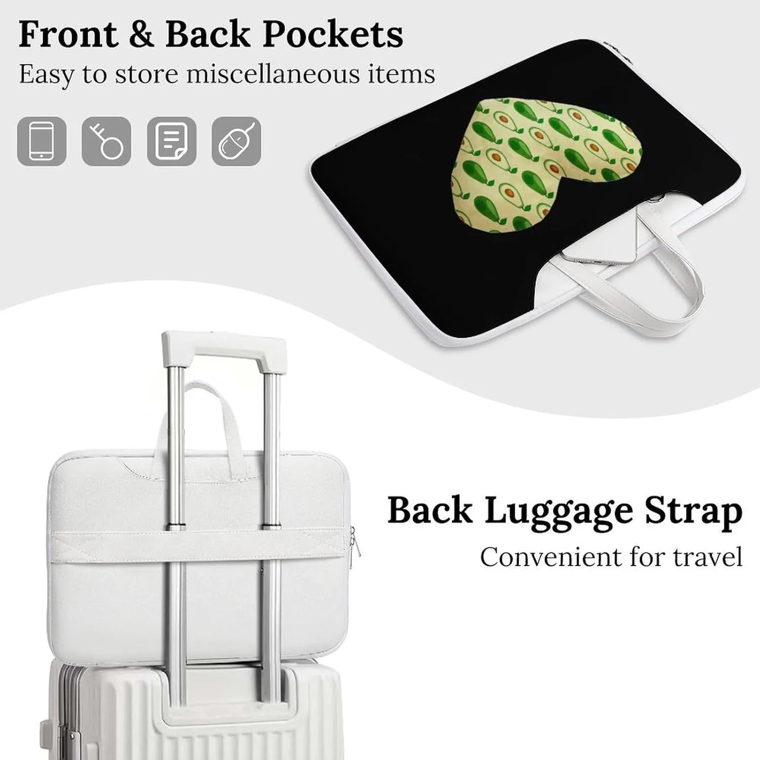 Avocado Love Heart Leather Bag Laptop Case Slim Water Resistant Computer Bags with Handle Briefcase for Work