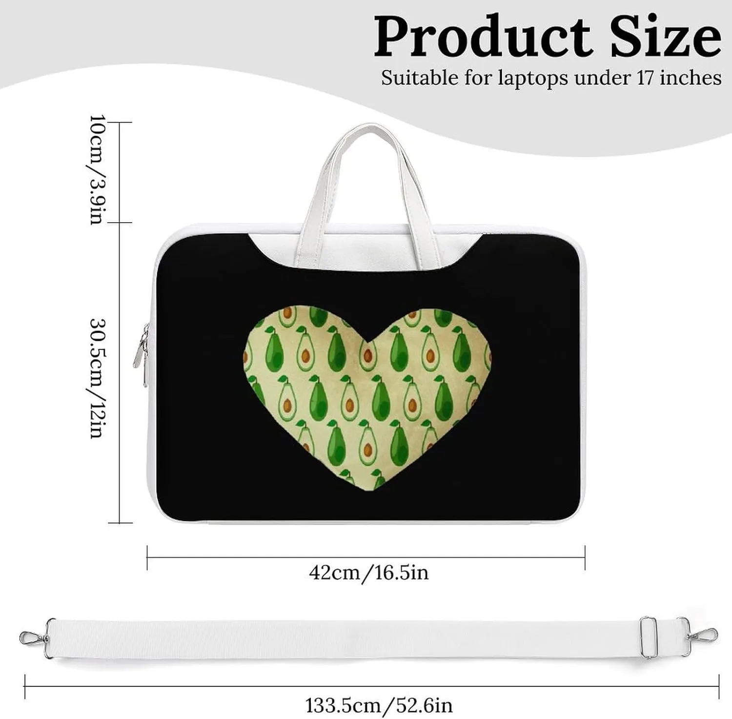 Avocado Love Heart Leather Bag Laptop Case Slim Water Resistant Computer Bags with Handle Briefcase for Work