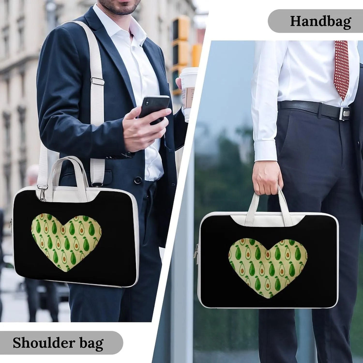 Avocado Love Heart Leather Bag Laptop Case Slim Water Resistant Computer Bags with Handle Briefcase for Work