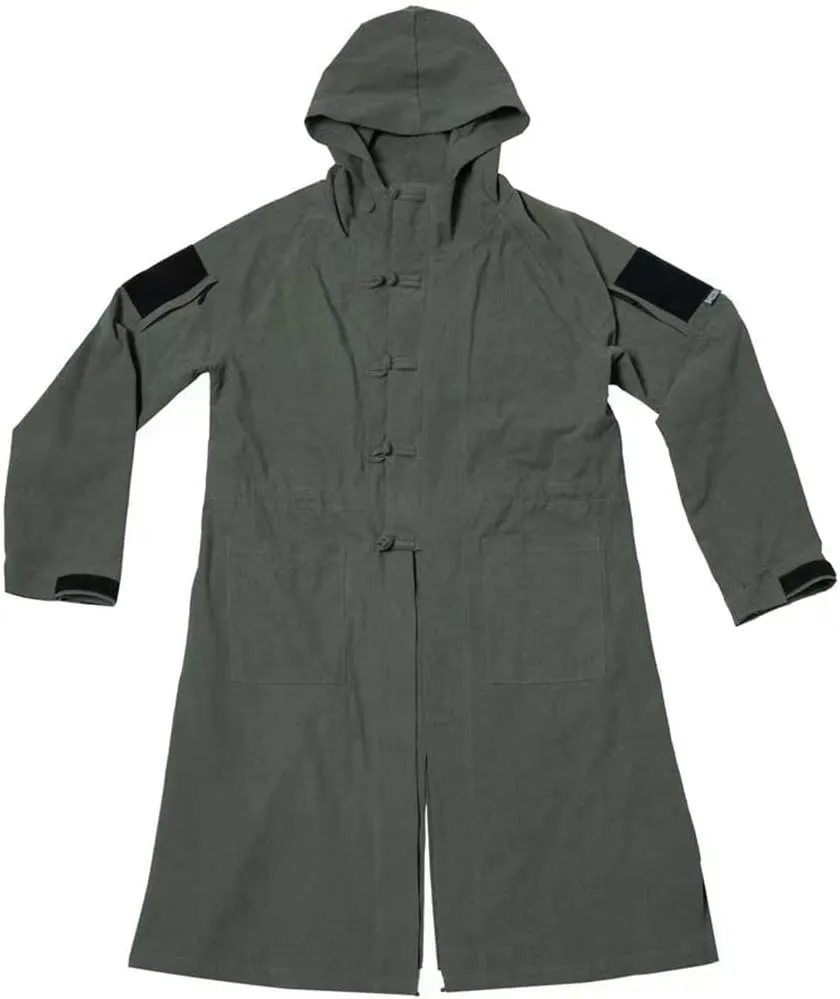 BACRAFT Tactical Long Coat with Hood, Outdoor Cotton Training Cloak for Medieval Samurai Protector Defense Gear