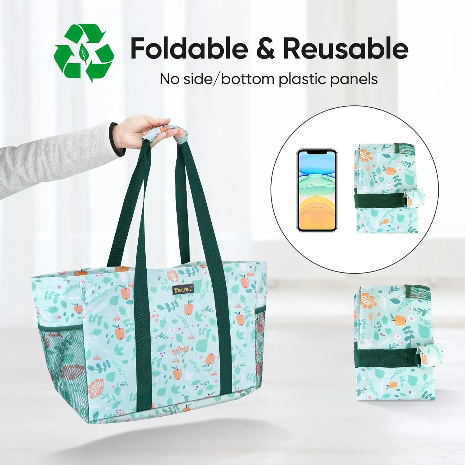 BALEINE Soft 9 Gallon Extra Large Utility Tote, Foldable Reusable Storage Bag (Spring Stroll)