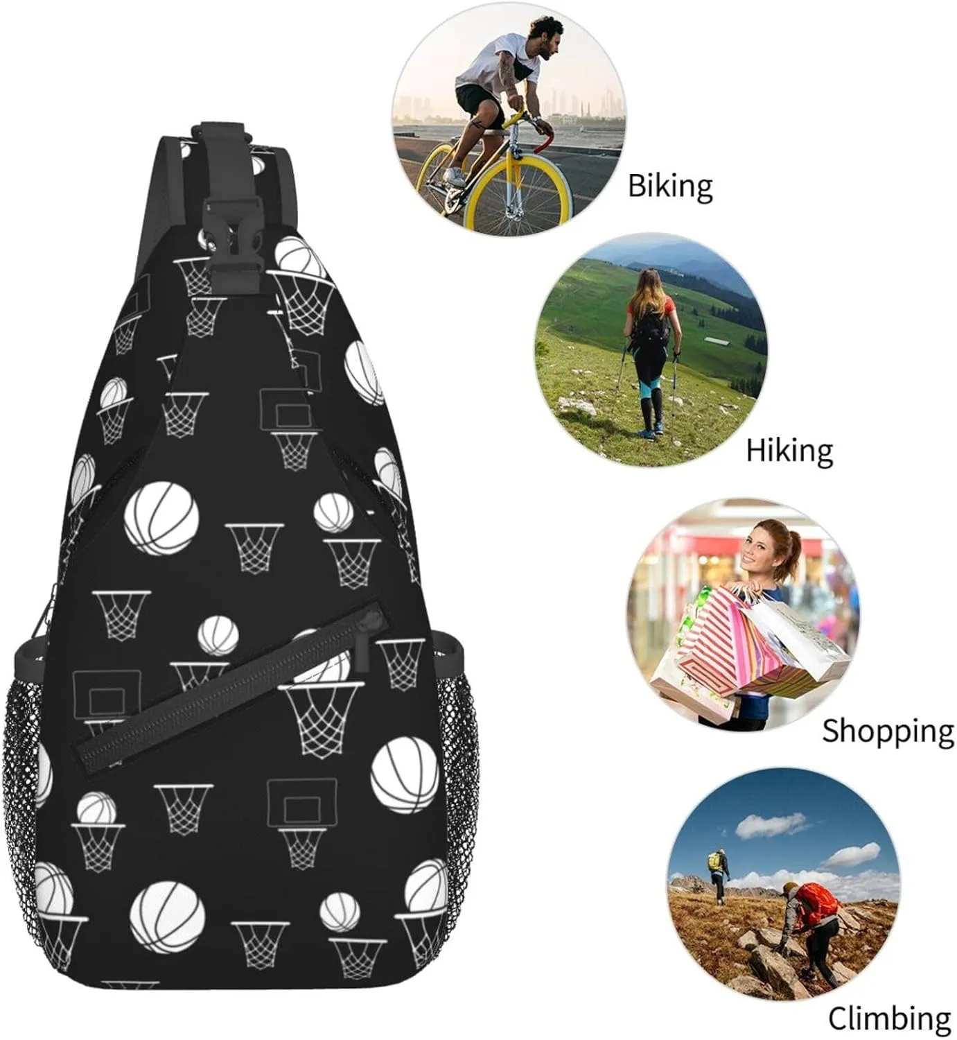 Basketball Hoops Chest Bags Crossbody Sling Bag Shoulder Bag Travel Hiking Daypack For Men Women