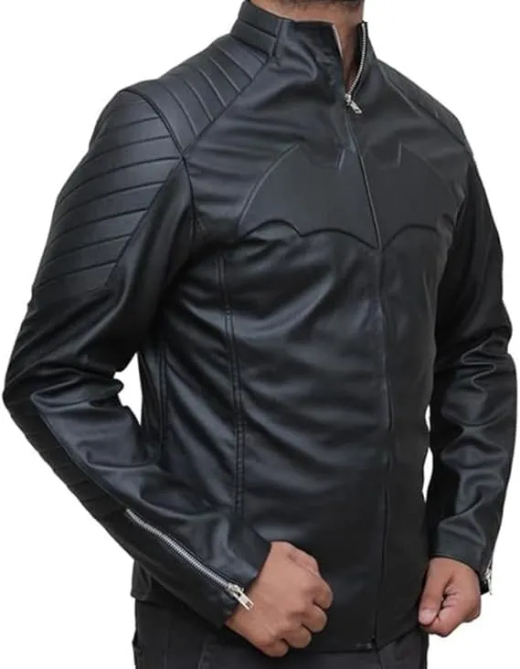 Batman Logo Jacket Motorcycle Brando Biker Genuine Black Faux Leather Jacket