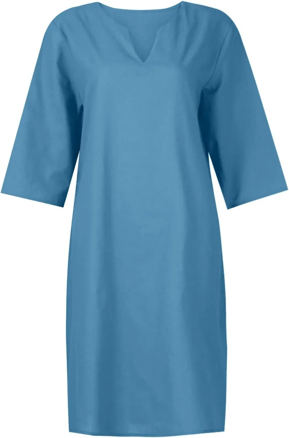 BAXLIMEK Cotton Linen Dresses for Women,2025 Summer Trendy Elegant Plain Beach Dress,Casual 3/4 Sleeve Midi Dress
