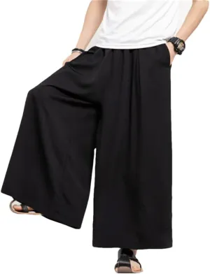 Bciopll Men Summer Thin Wide Leg Pants White Harajuku Harem Pants Chinese Style Skirt Trousers