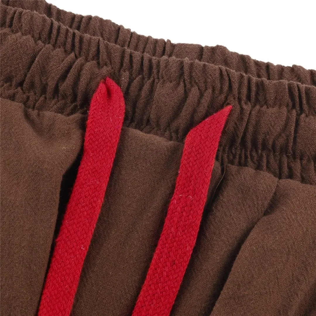 Bciopll Men's Cotton Linen Casual Solid Colors Loose Trousers Japanese Style Elastic Waist Harem Pants