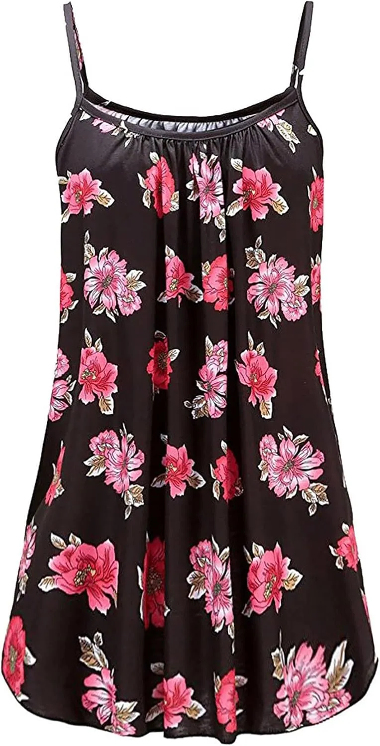 Beach Dresses for Women,2024 Summer Casual Loose Sleeveless Sling Sundress,Trendy Print Flowy Ruched Mini Boho Dress
