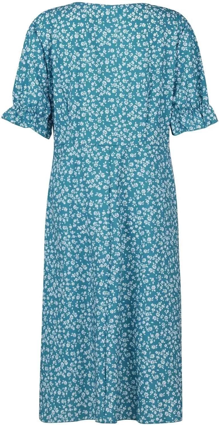Beach Dresses for Women,2025 Spring Summer Trendy Floral Boho V Neck Short Sleeve Irregular Hem Midi Dress