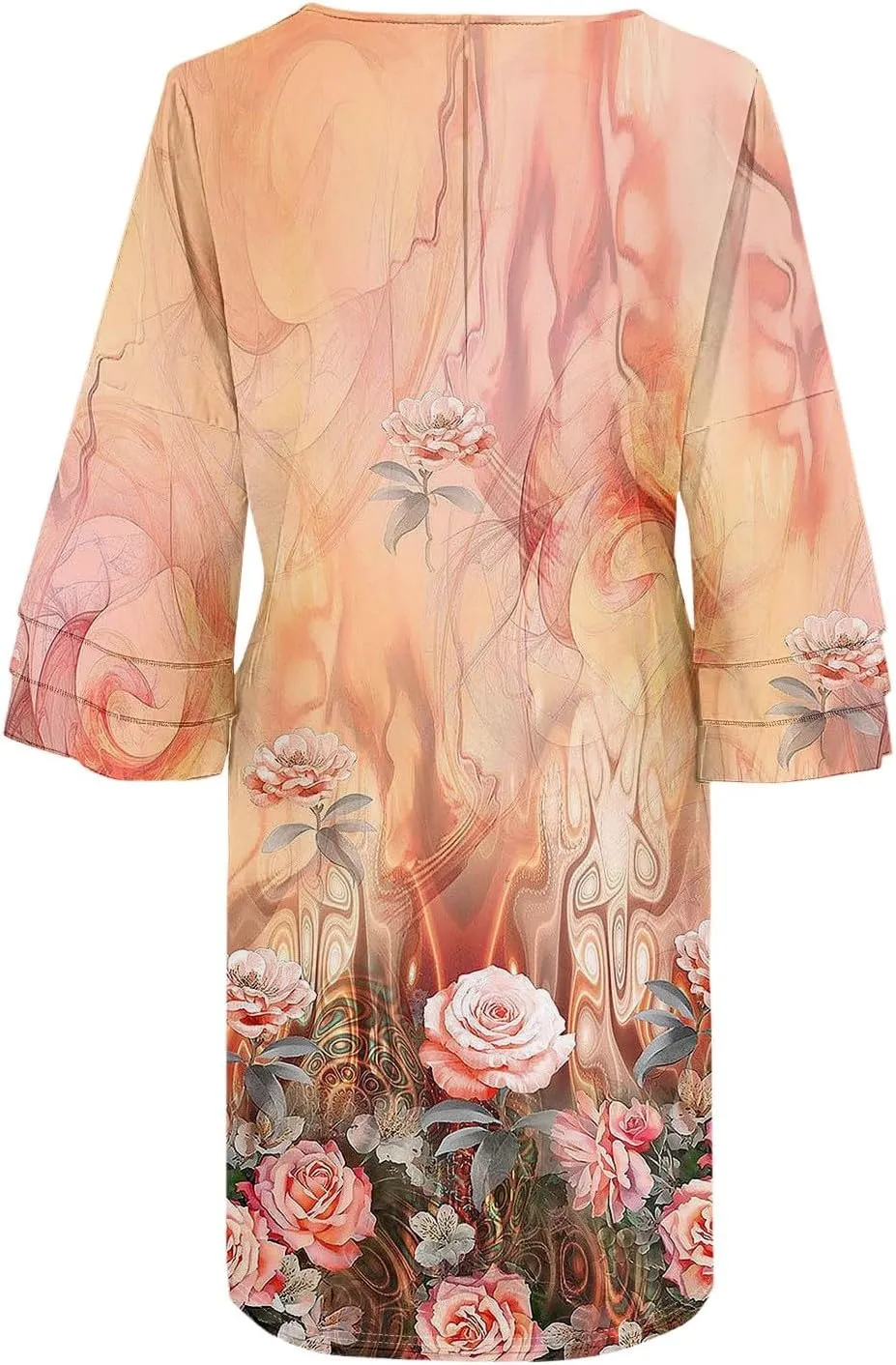 Beach Dresses for Women,2025 Summer Trendy Floral Print Boho Dress,Casual Loose V Neck Bell 3/4 Sleeve Mini Dress