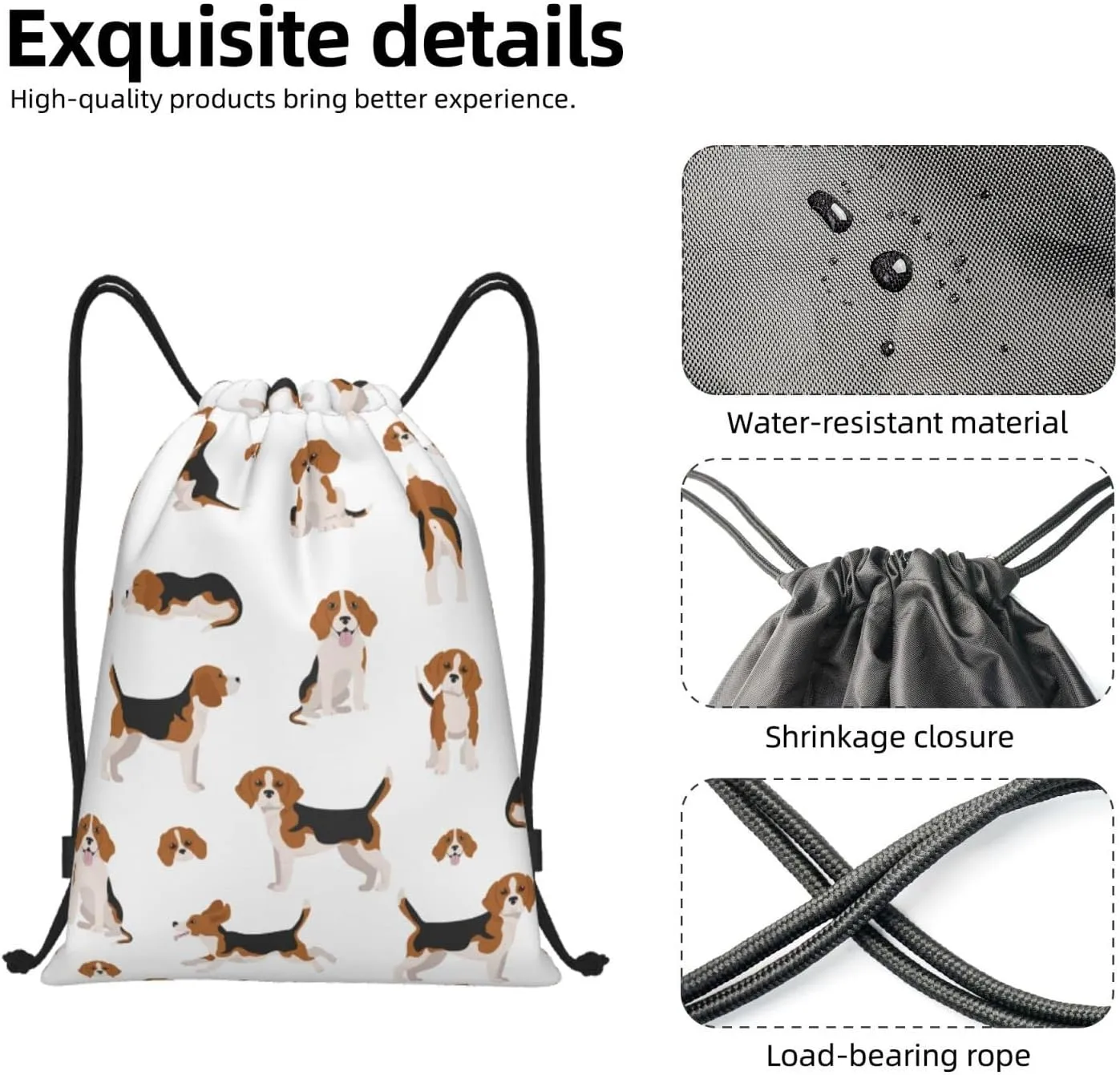 Beagle Dog Drawstring Backpack Gym Bag Water Resistant Lightweight Sackpack Gift for Hiking Yoga Swimming Travel Beach Shopping