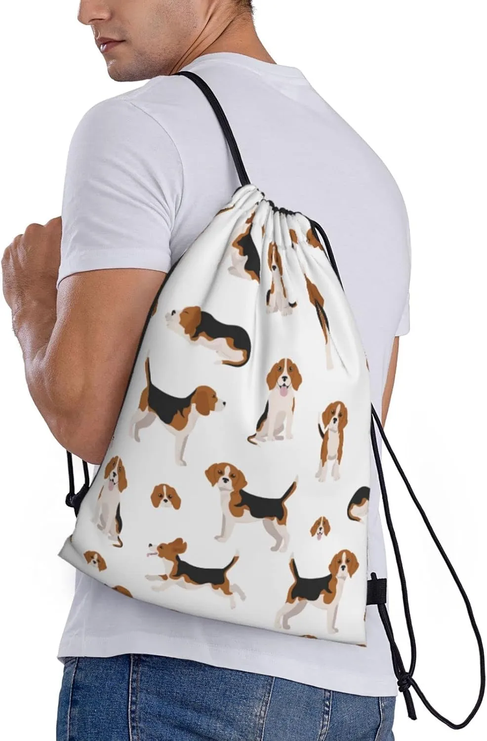 Beagle Dog Drawstring Backpack Gym Bag Water Resistant Lightweight Sackpack Gift for Hiking Yoga Swimming Travel Beach Shopping