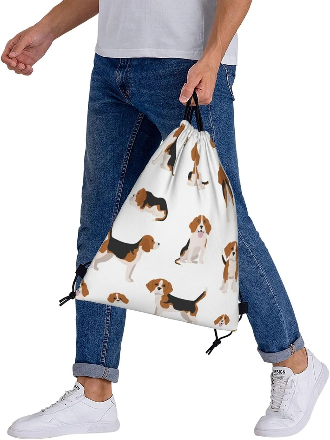 Beagle Dog Drawstring Backpack Gym Bag Water Resistant Lightweight Sackpack Gift for Hiking Yoga Swimming Travel Beach Shopping