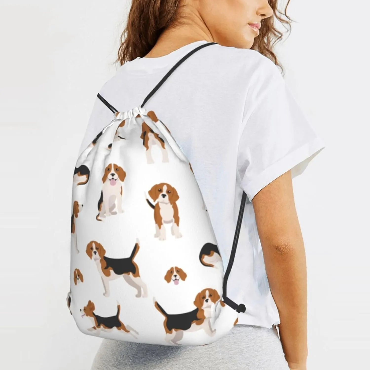 Beagle Dog Drawstring Backpack Gym Bag Water Resistant Lightweight Sackpack Gift for Hiking Yoga Swimming Travel Beach Shopping