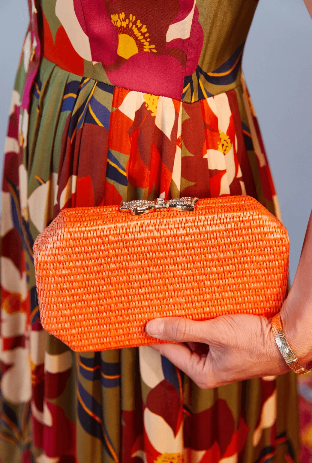 Bedazzled Raffia Clutch - Coral