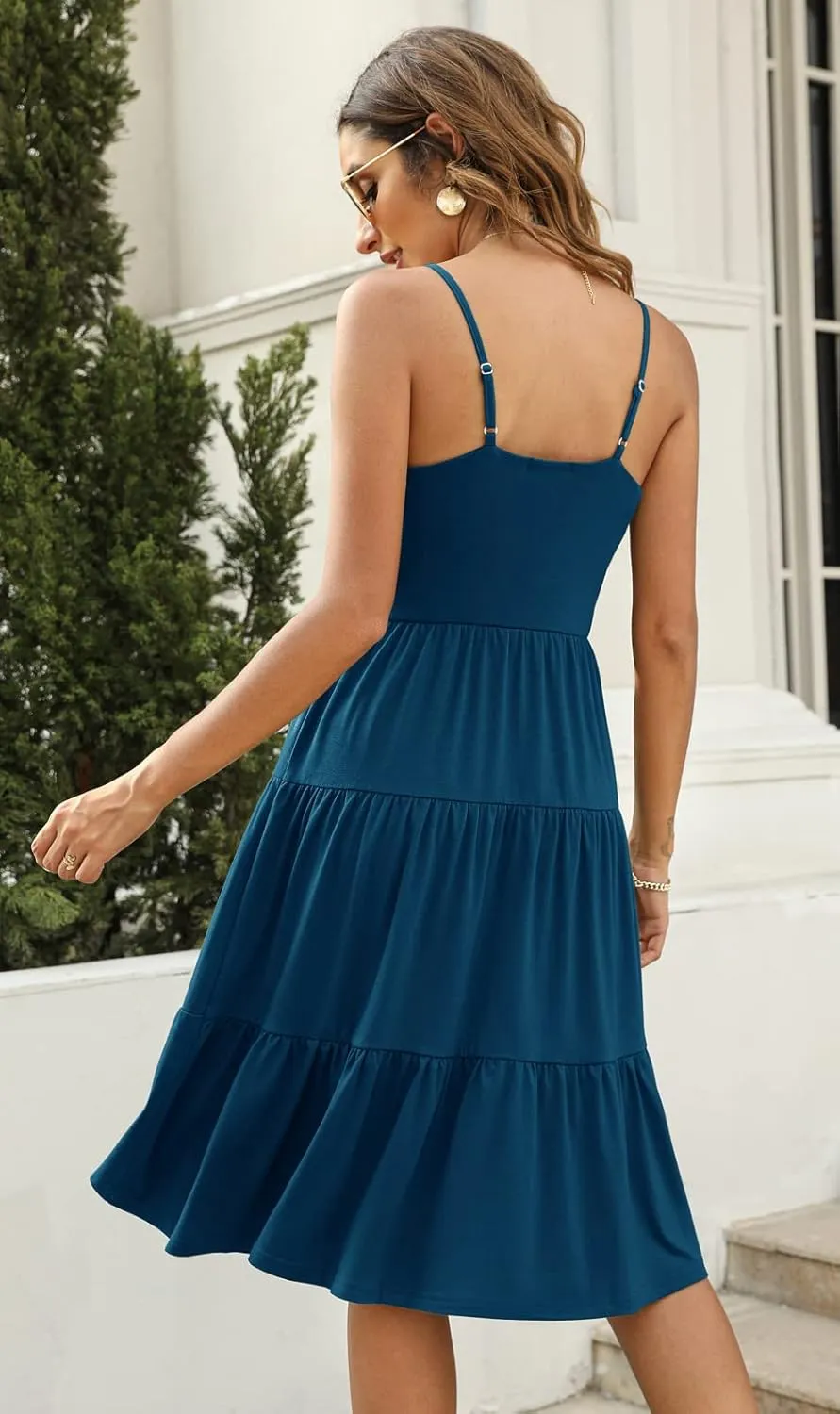 Berydress Womens Summer Dresses Spaghetti Strap Tiered Midi Dress Wedding Guest Ruffle Cotton Black Casual Beach Sun Dress