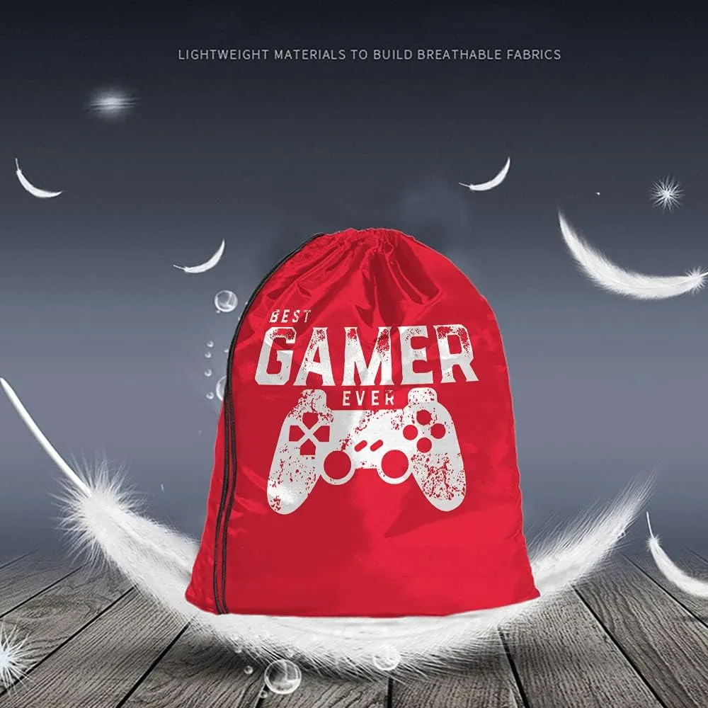 Best Gamer Ever Drawstring Bags Backpack Bag Video Games Geek Gamer Controller Joystick Funny Quote Red Color Art Sport Gym Sack Drawstring Bag String Bag Yoga Bag for Men Women