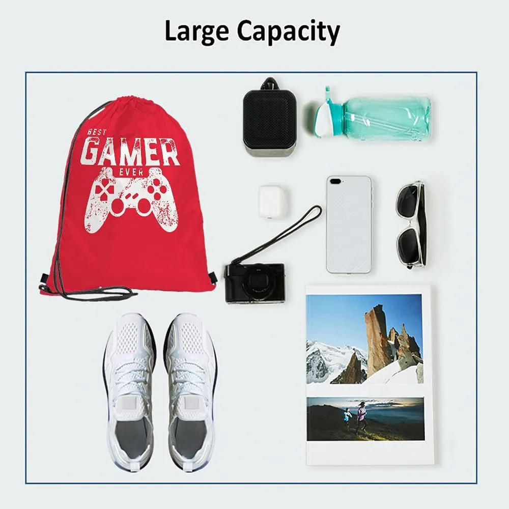 Best Gamer Ever Drawstring Bags Backpack Bag Video Games Geek Gamer Controller Joystick Funny Quote Red Color Art Sport Gym Sack Drawstring Bag String Bag Yoga Bag for Men Women