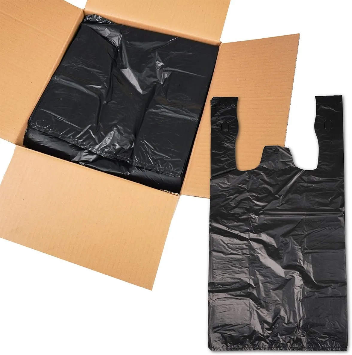 Black T-Shirt Bags (1000 Count)  Heavy-Duty Plastic Shopping Bags in Bulk (11.5" x 6.5" x 22")  Takeout Carryout Bag for Restaurants, Retail, Grocery, and Convenience Stores  1/6 Barrel