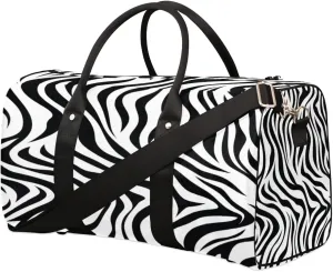 Black White Zebra Print Travel Duffel Bag for Women Men, Abstract Texture Sport Tote Gym Bag Foldable Weekender Overnight Bag Waterproof Carry On Luggage Bag