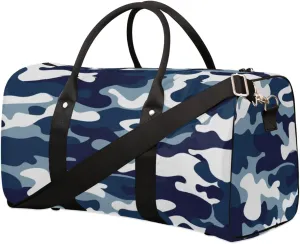 Blue Camouflage Travel Duffel Bag for Women Men, Navy Camo Sport Tote Gym Bag Foldable Weekender Overnight Bag Waterproof Carry On Luggage Bag