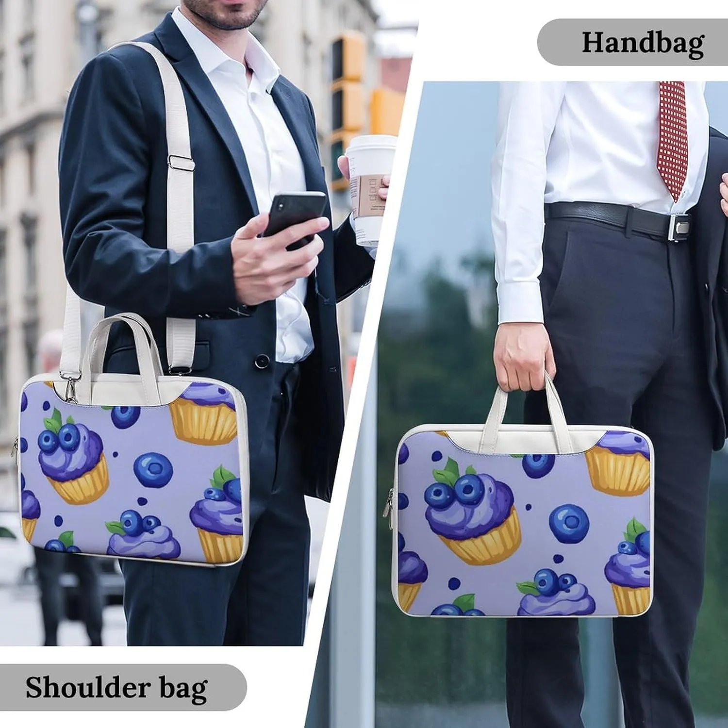 Blueberry Muffin Cupcakes Leather Bag Laptop Case Slim Water Resistant Computer Bags with Handle Briefcase for Work