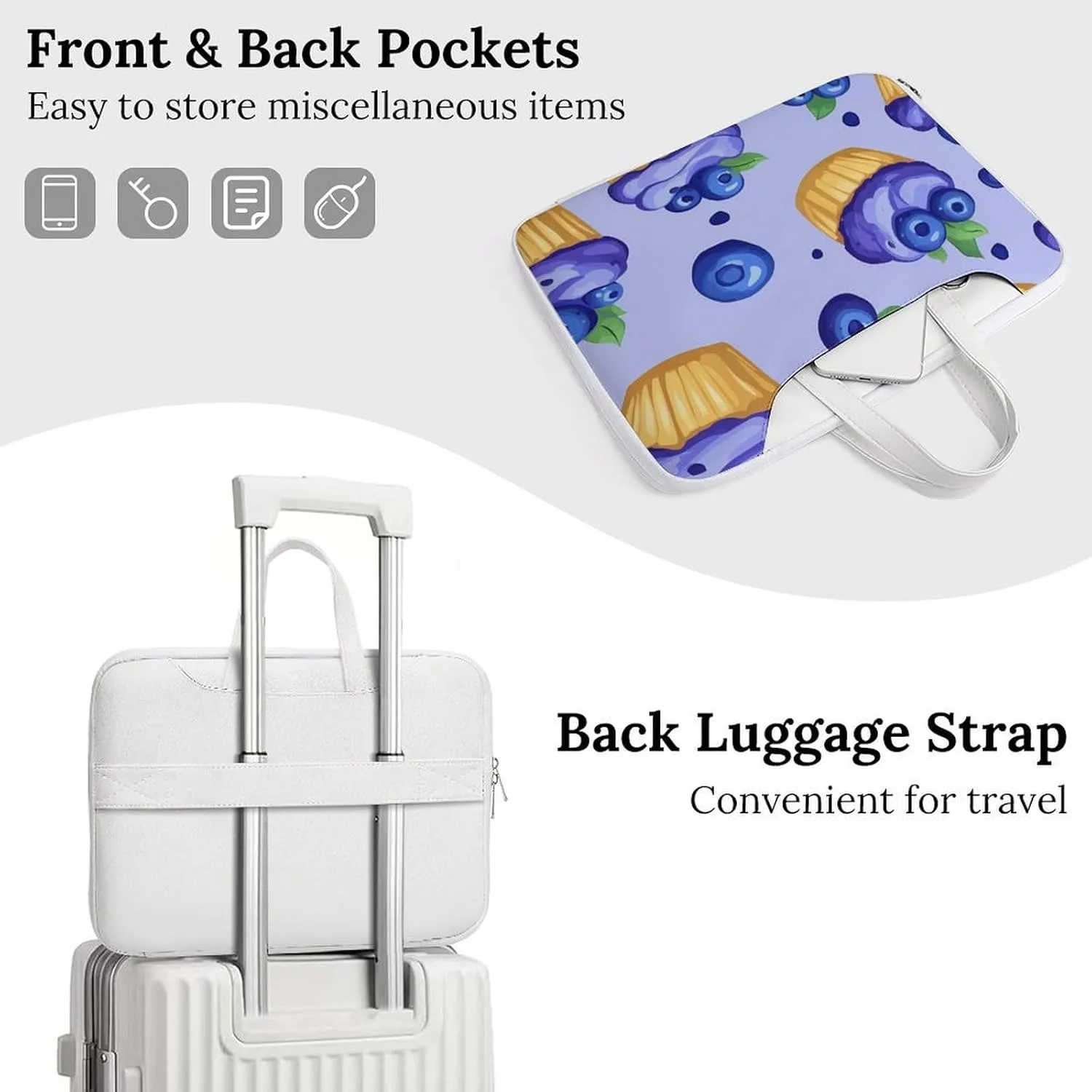 Blueberry Muffin Cupcakes Leather Bag Laptop Case Slim Water Resistant Computer Bags with Handle Briefcase for Work