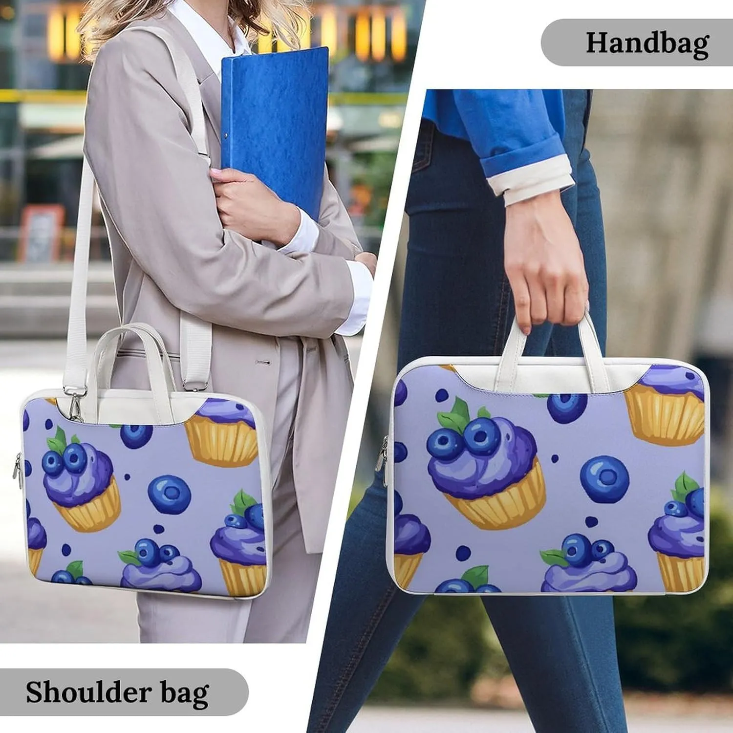 Blueberry Muffin Cupcakes Leather Bag Laptop Case Slim Water Resistant Computer Bags with Handle Briefcase for Work