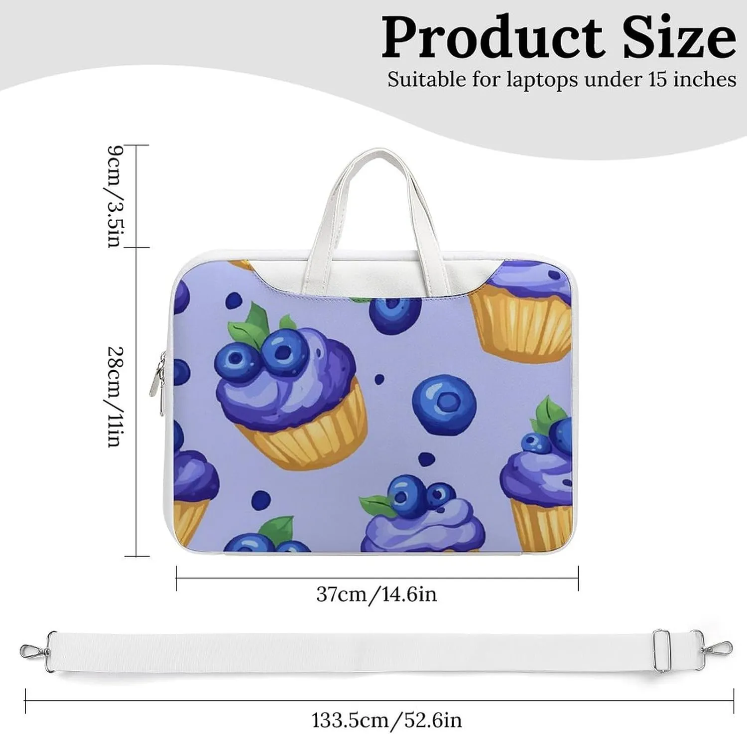 Blueberry Muffin Cupcakes Leather Bag Laptop Case Slim Water Resistant Computer Bags with Handle Briefcase for Work